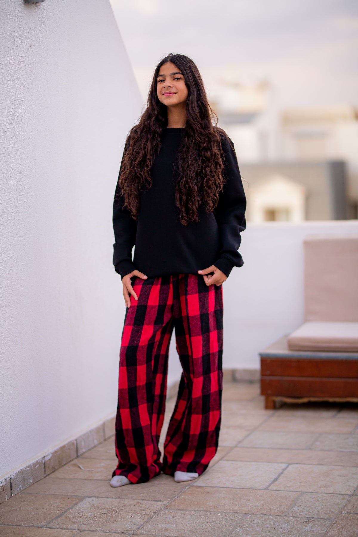 Large-Check Red & Black Pants
