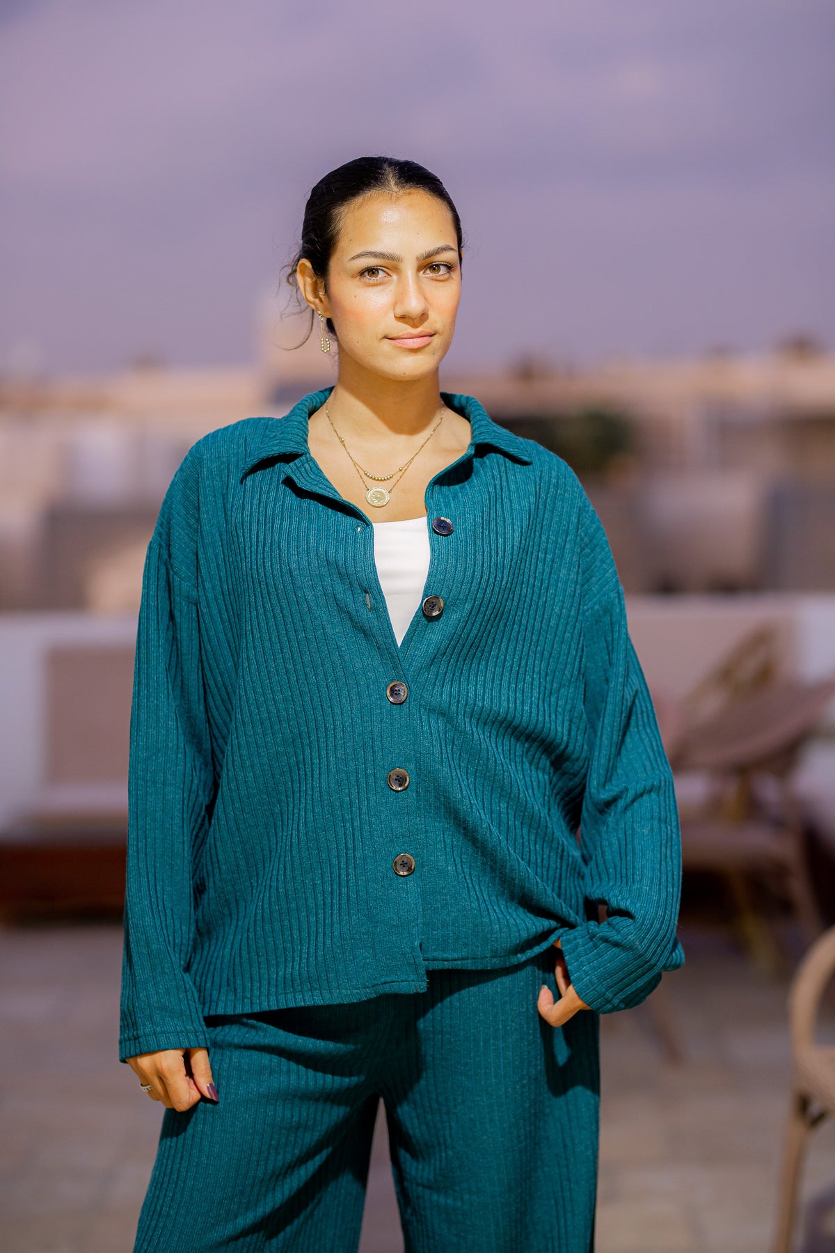 Ribbed Knit Set – Button-Up Jacket