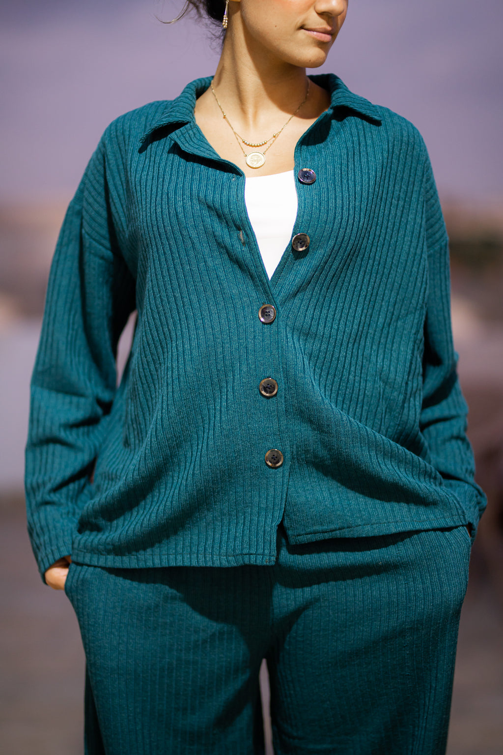 Ribbed Knit Set – Button-Up Jacket